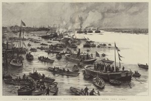 La carrera de botes de Oxford y Cambridge, cerca de Chiswick, ¡aquí vienen!